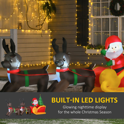 7ft inflatable Santa Claus in sleigh with two reindeer, built-in LED Christmas yard decoration