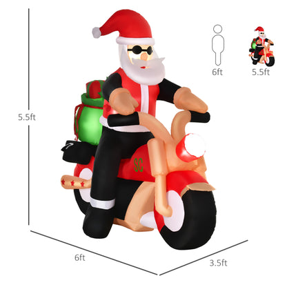 5.5ft inflatable Santa on red motorcycle with green sack, LED yard Christmas decoration