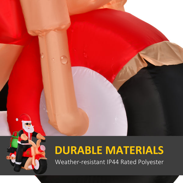 Inflatable Santa on red motorcycle with durable weather-resistant polyester material