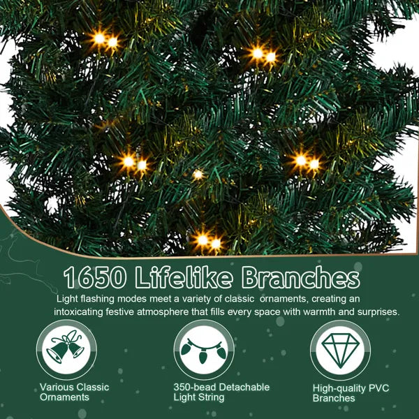Close-up of artificial Christmas tree with 1650 lifelike PVC branches and warm white lights