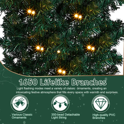 Close-up of artificial Christmas tree with 1650 lifelike PVC branches and warm white lights