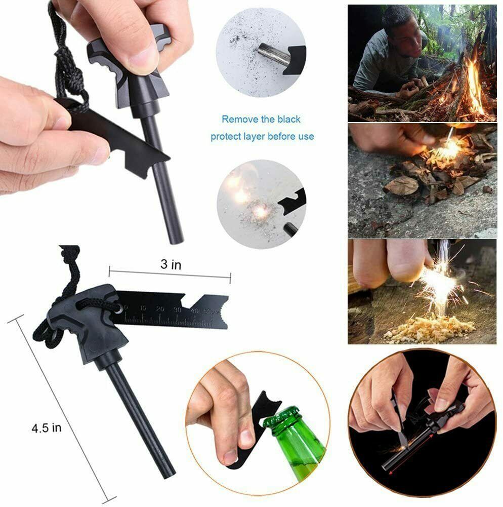 14-in-1 outdoor survival fire starter tool sparking firewood and opening bottle, 4.5x3 inches