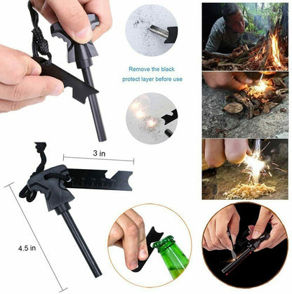 14-in-1 outdoor survival fire starter tool sparking firewood and opening bottle, 4.5x3 inches