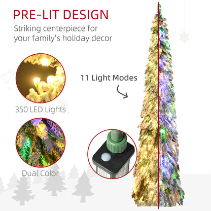 7ft slim artificial Christmas tree with flocked branches, 350 LED pre-lit lights, dual color modes