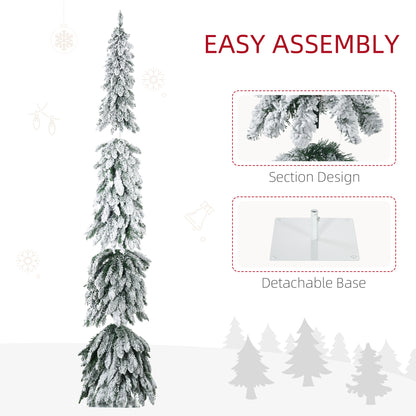 Slim 7ft flocked artificial Christmas tree with detachable base and section design for easy assembly