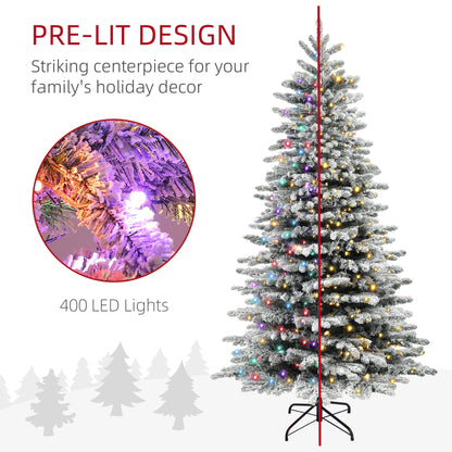 Pre-lit snow flocked Christmas tree with 400 multicolor LED lights and metal stand