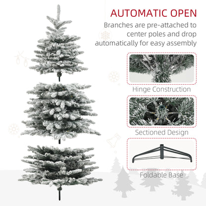Snow flocked artificial Christmas tree with automatic open branches and foldable base