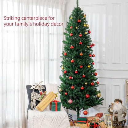 Unlit artificial Christmas tree decorated with red and gold baubles in bright living room with gifts and holiday decor