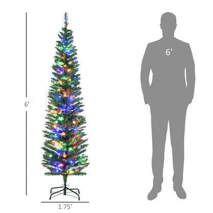 6ft slim artificial Christmas tree with multicolored LED lights and metal stand