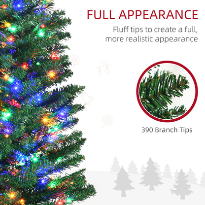 Full green artificial Christmas tree with multi-colored LED lights and 390 realistic branch tips