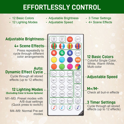 Remote control for 6ft prelit Christmas tree with 12 colors, lighting modes, brightness, speed, and timer settings