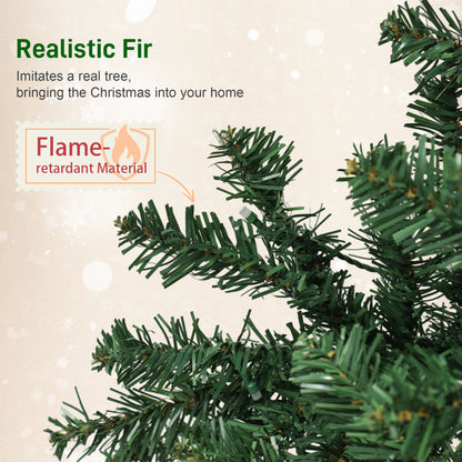 Close-up of realistic fir branches of an artificial Christmas tree with flame-retardant label