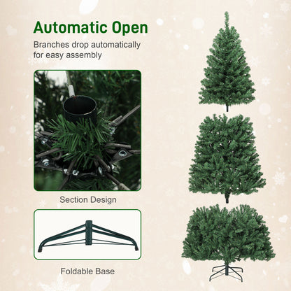 6ft artificial green Christmas tree with automatic opening branches and foldable base