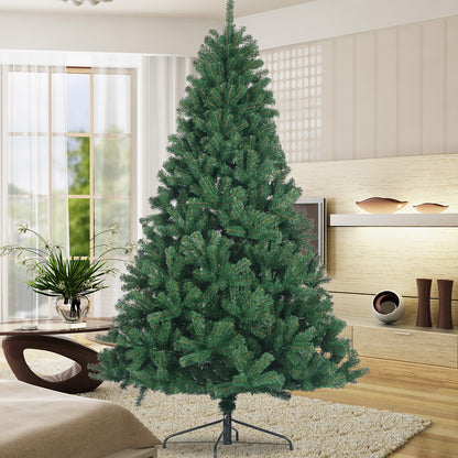 6-foot artificial spruce Christmas tree with green needles and foldable stand in modern living room