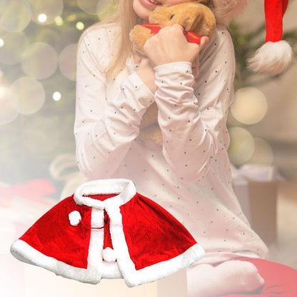 Red velvet Christmas cape with white fur trim for kids, festive holiday costume accessory