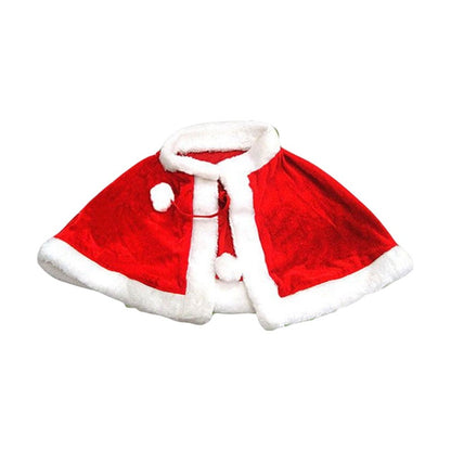 Red velvet Christmas cape for kids with white faux fur trim and pom-poms