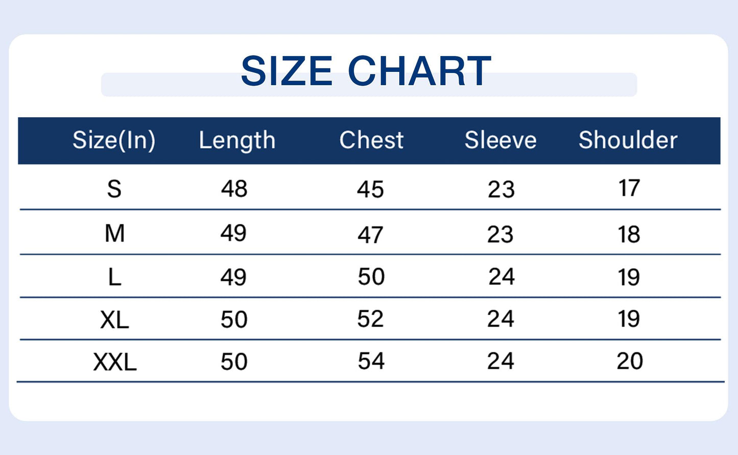Size chart for Trendoligy plush fleece hooded robe with measurements for S to XXL