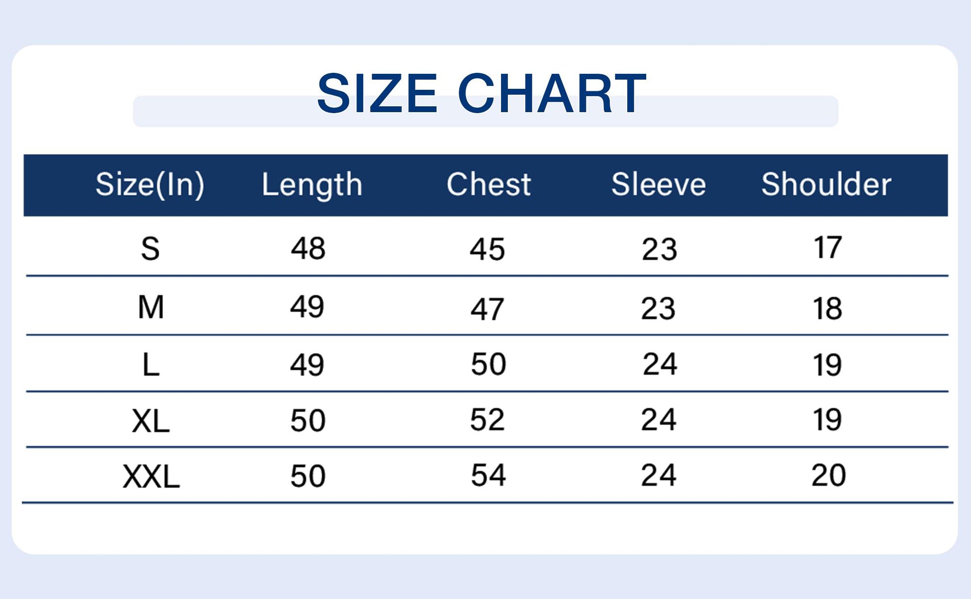 Size chart for Trendoligy plush fleece hooded robe with measurements for S to XXL