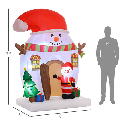 8ft LED inflatable Christmas decoration with snowman house, Santa, tree, and gifts