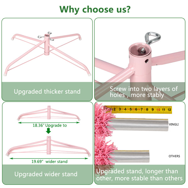 Pink upgraded thicker and wider metal Christmas tree stand with stable screw-in design
