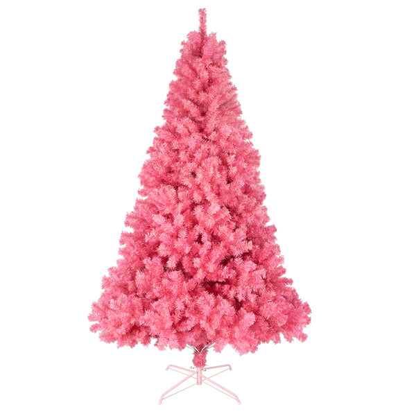 6ft pink PVC Christmas tree with full branches and matching metal stand on white background