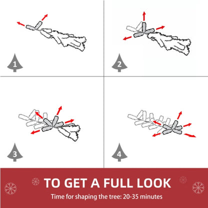 Pink ombre 7ft PVC Christmas tree with instructions for shaping branches and a 20-35 minute setup time