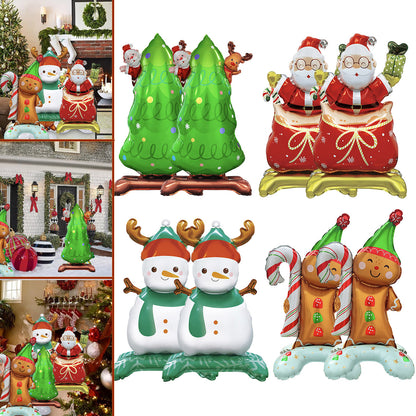 Set of festive Christmas foil balloons including Santa, Christmas tree, snowman, and gingerbread designs