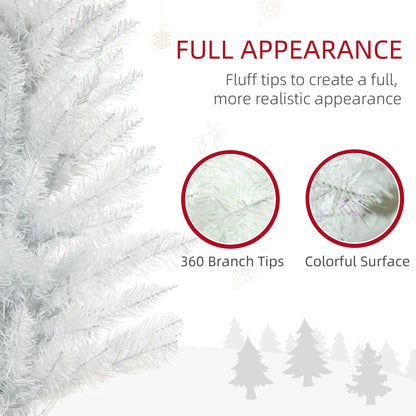 Close-up of white artificial Christmas tree branches with 360-degree tips and colorful surface