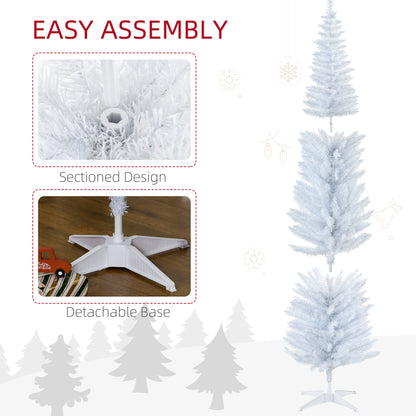White artificial pencil Christmas tree with detachable base and sectioned design for easy assembly