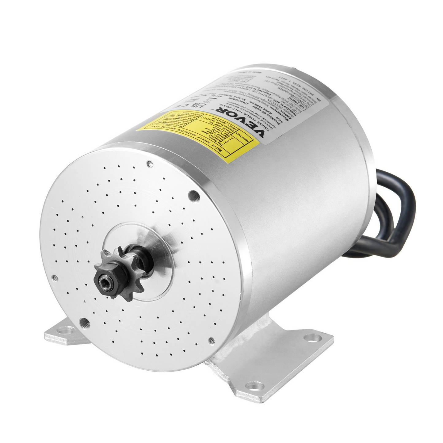 Silver 1800W brushless electric motor with mounting bracket and black wires